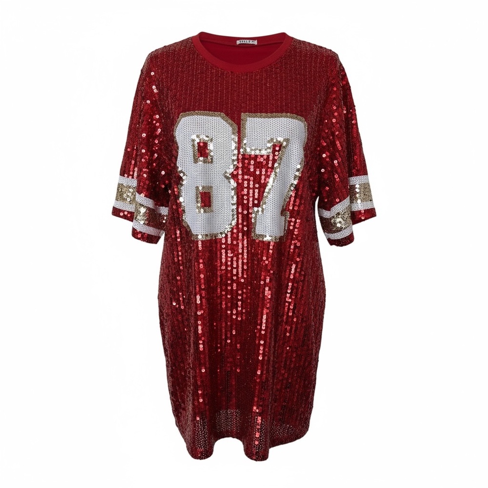 NWOT chiefs travis kelce number 87 Red Sequin Mini t shirt Dress